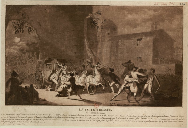 Engraving of the king's arrest by the guards