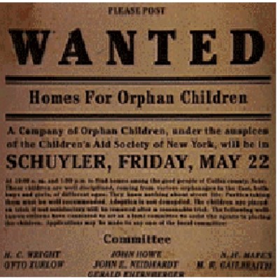 Image of an ad asking "Wanted: Homes for Orphan Children"