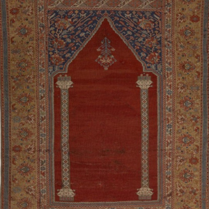 Close-up image of an early modern Ottoman sajjadah rug