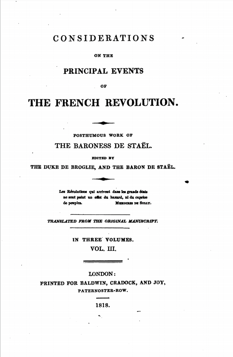 Considerations on the Principal Events of the French Revolution