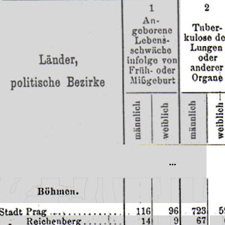 Table of information in German
