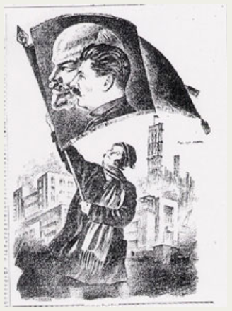 Woman with Lenin/Stalin Flag